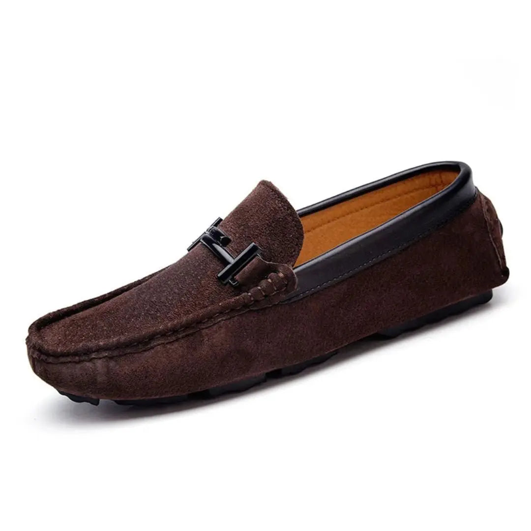 Men's brown full-grain leather loafers slip-on dress shoes with breathable interior all-day comfort
