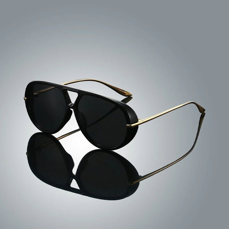 Gold double-bridge aviator sunglasses slim metal arms UV protected everyday style