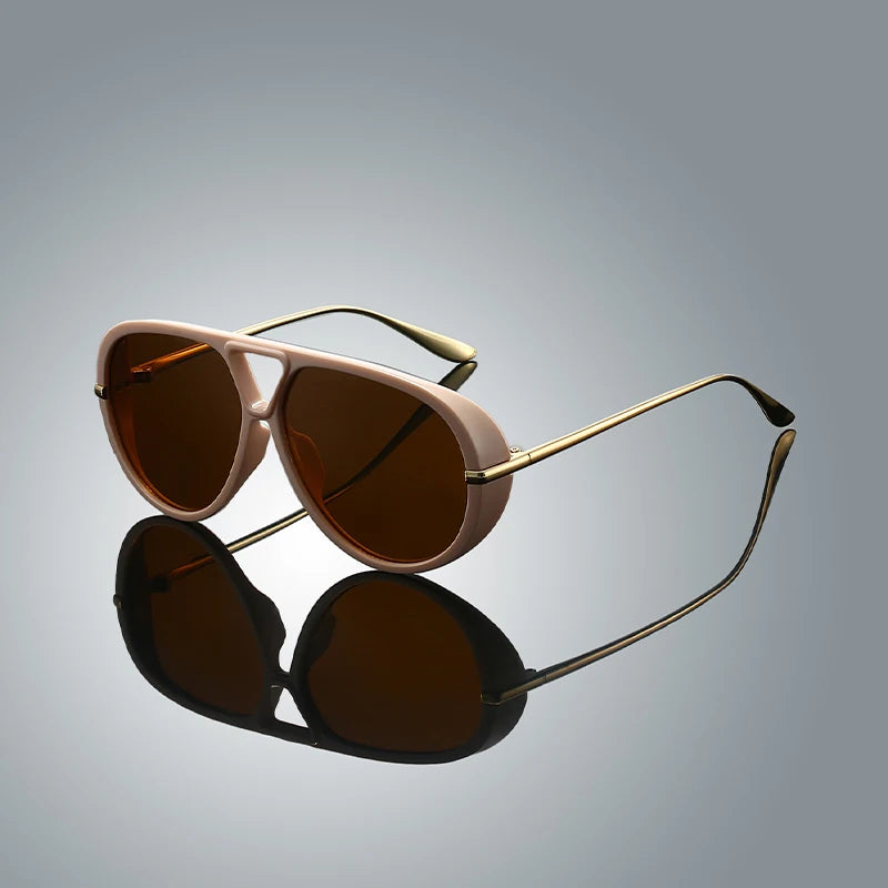 Gold double-bridge aviator sunglasses slim metal arms UV protection timeless pilot silhouette