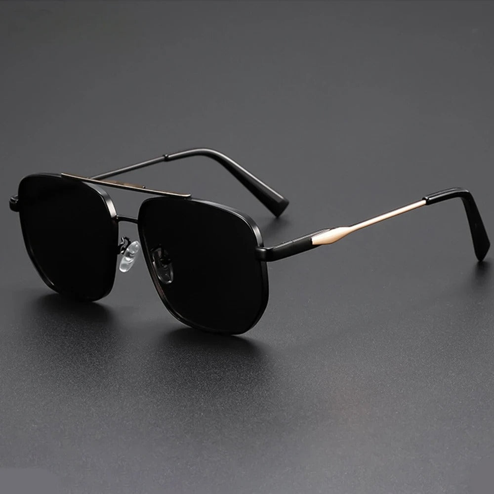 Matte black aviator sunglasses gradient lenses lightweight nose pads sleek modern everyday style