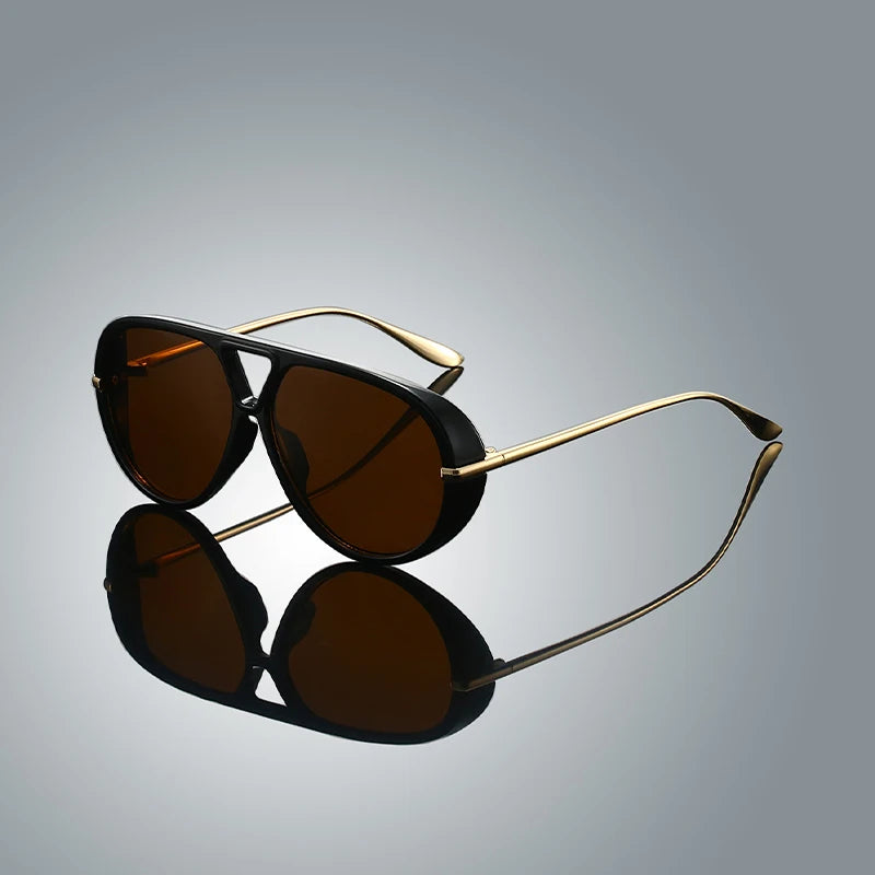 Gold double-bridge aviator sunglasses slim metal arms UV protected timeless pilot style