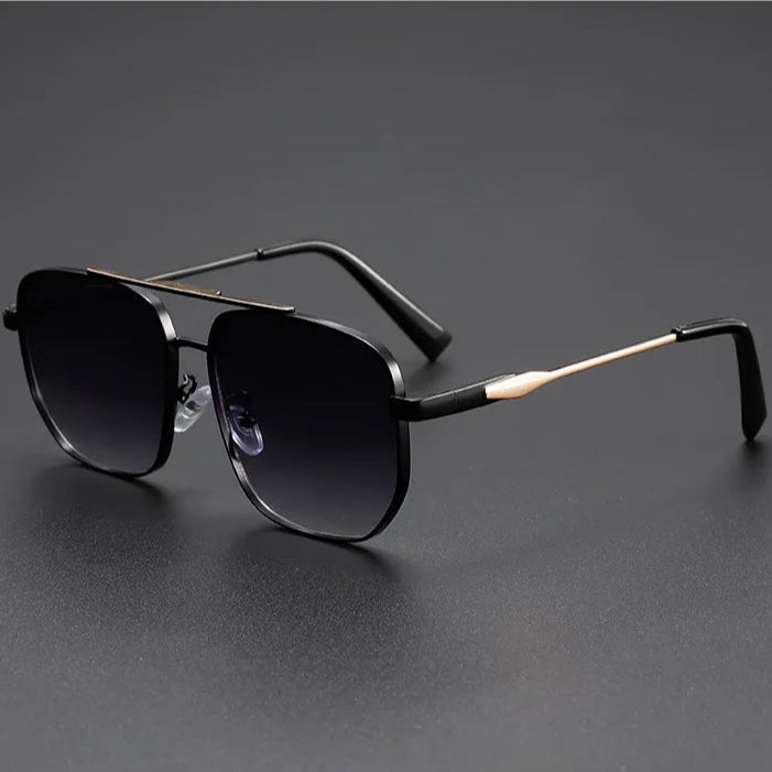 Matte black aviator sunglasses gradient lenses lightweight frame comfort nose pads everyday style