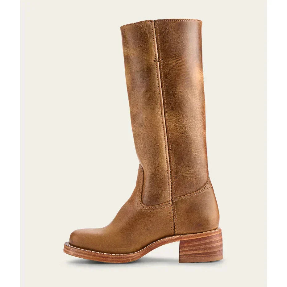 Women's mid-calf cowboy boots in leather-look western style with pointed toe and low heel