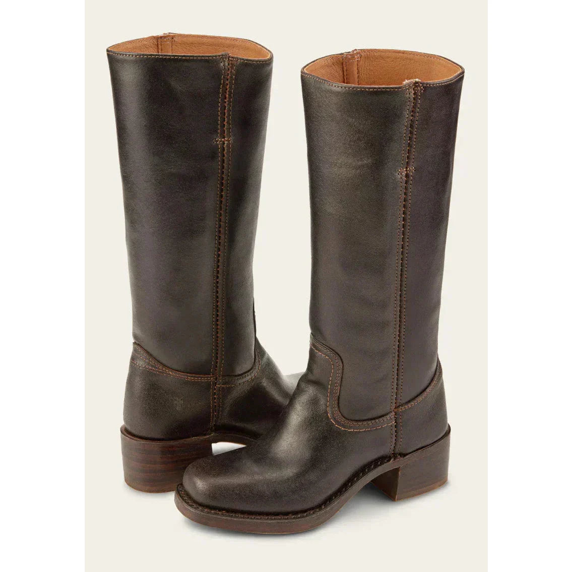 Women's mid-calf cowboy boots in leather-look finish, western-style pointed toe low heel for casual wear