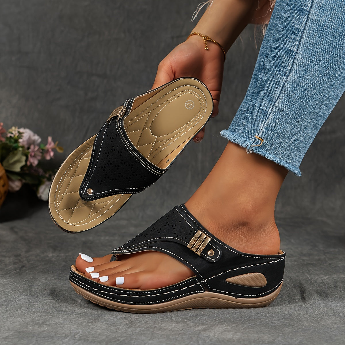 Beige ergonomic outdoor sandals with cushioned footbed and adjustable straps for all-day support