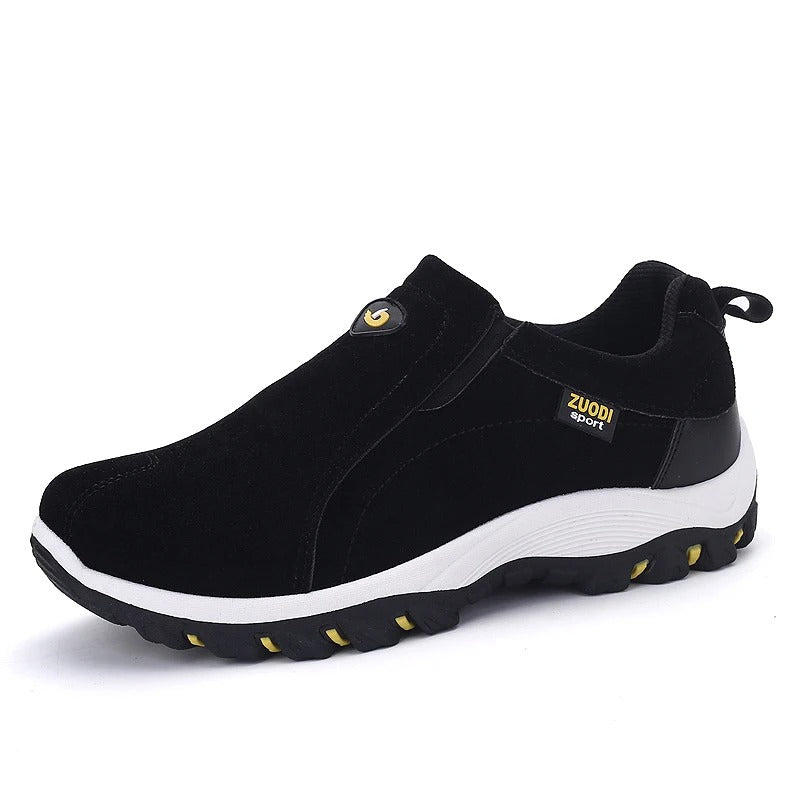 Men's gray slip-on orthopedic shoes with anatomical support design for sensitive feet