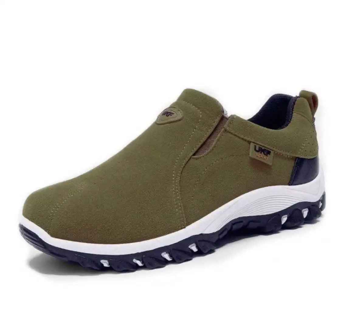 Men's gray slip-on orthopedic shoes with anatomical support design for sensitive feet