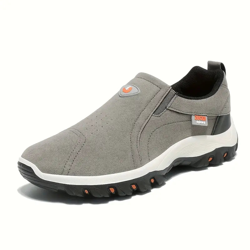 Men's gray slip-on orthopedic shoes with anatomical support design for sensitive feet