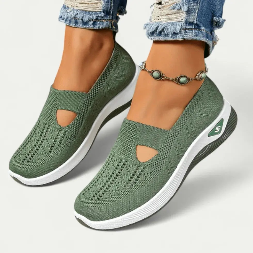 Women's slip-on knit mesh sneakers breathable lightweight EVA sole everyday comfort trainers