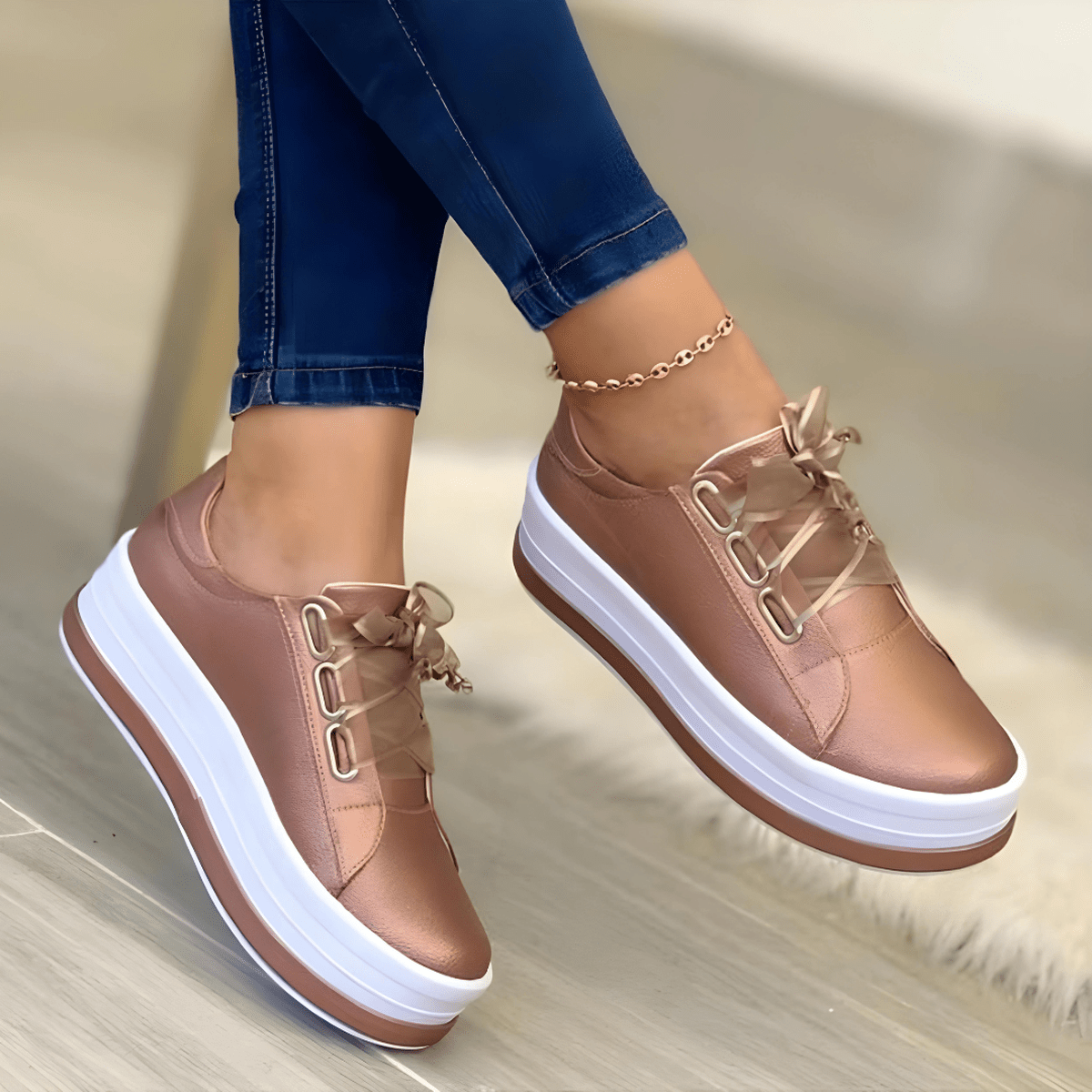 Violet elevated sole women's casual sneakers with modern sleek silhouette and height-boosting chunky platform