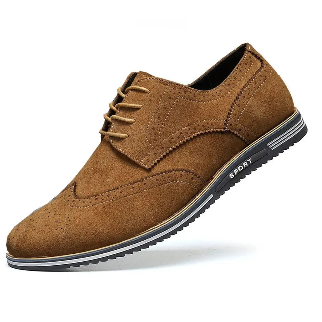 Oscar suede wingtip sneakers in neutral tones, derby-style brogue detailing for polished all-day comfort