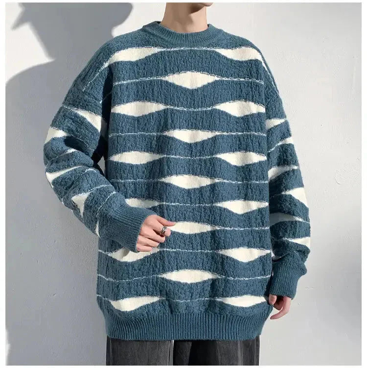 Oscar Wave Knit Sweater unisex oversized relaxed fit cozy layering top with ocean wave texture