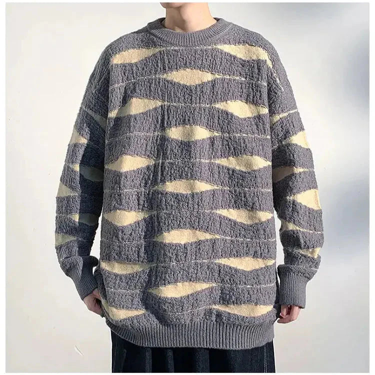 Oscar Wave Knit unisex oversized sweater in neutral tones with breathable ocean-wave texture