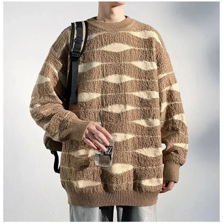 Oscar Wave Knit Sweater unisex oversized relaxed fit cozy layering top with ocean wave texture