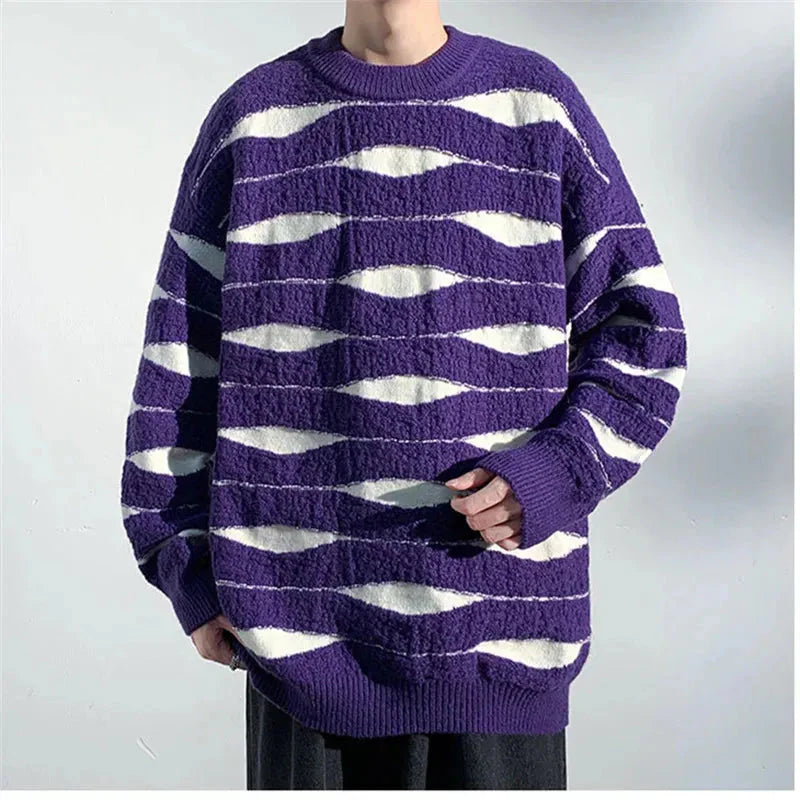 Oscar Wave Knit Sweater unisex oversized relaxed fit cozy layering top with ocean-inspired wave texture