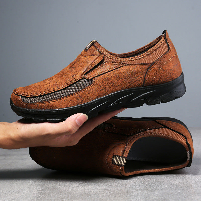 Ostrava genuine leather slip-on shoes tan mesh accents comfortable city casual footwear by Urbann Vibe