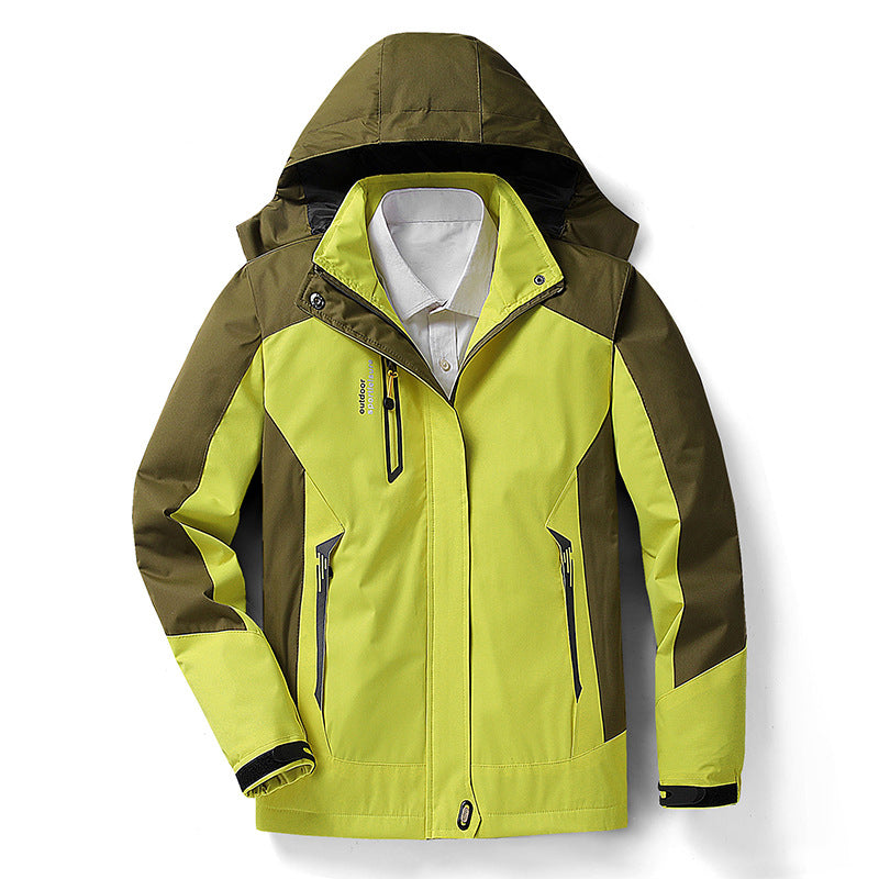 Women's waterproof hiking shell jacket with removable hood, breathable all-weather rain protection