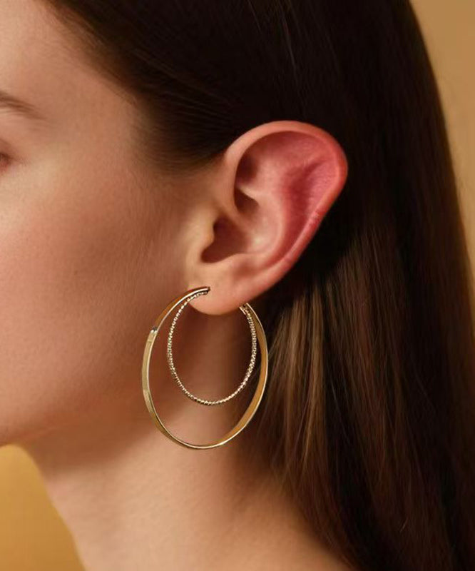 Boucles d'oreilles créoles surdimensionnées en acier inoxydable doré à double boucle - Urbann-Vibe