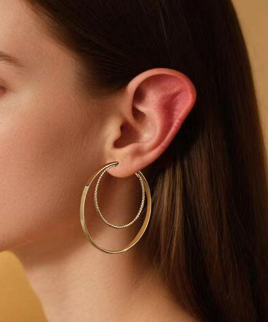 Boucles d'oreilles créoles surdimensionnées en acier inoxydable doré à double boucle - Urbann-Vibe