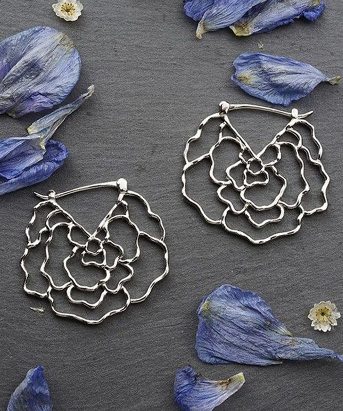 Boucles d'oreilles créoles creuses en alliage de soie surdimensionnées en forme de rose - Urbann-Vibe