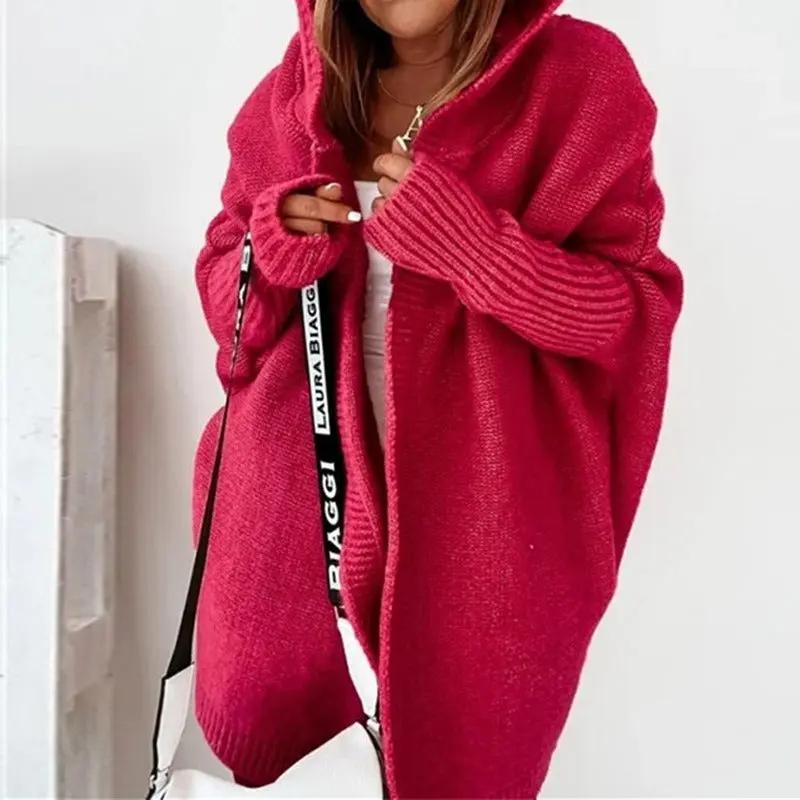 Women's oversized hooded cardigan soft knit relaxed fit with ribbed cuffs for cozy everyday style