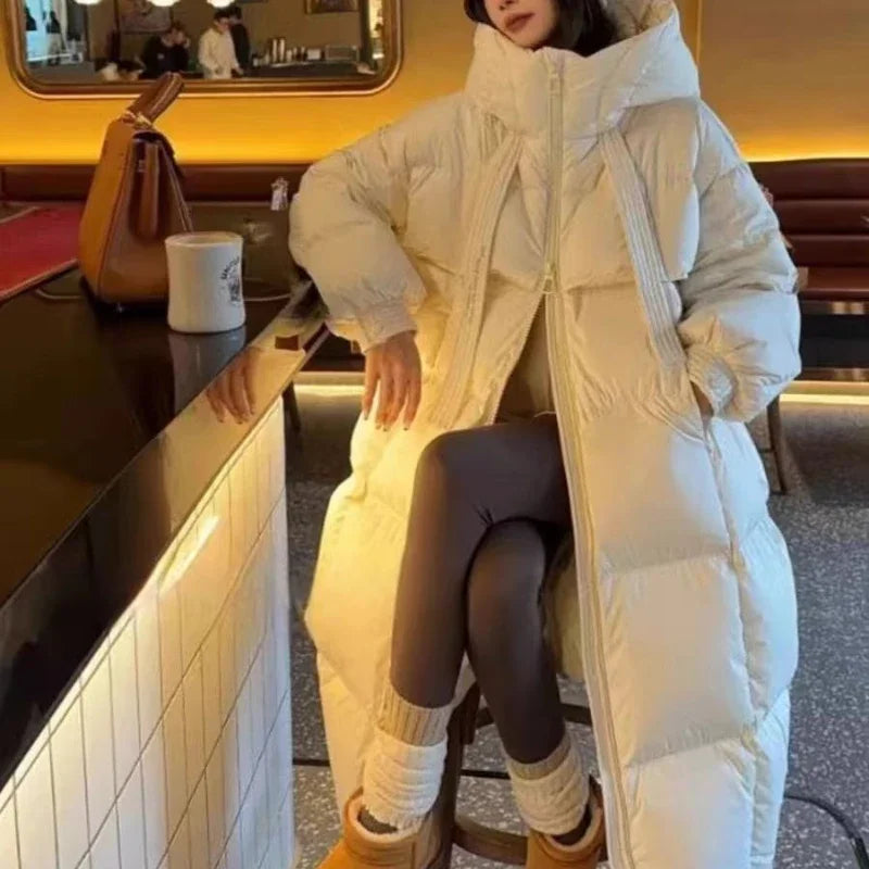 Women's oversized down jacket black puffer coat superior warmth insulation luxurious winter comfort