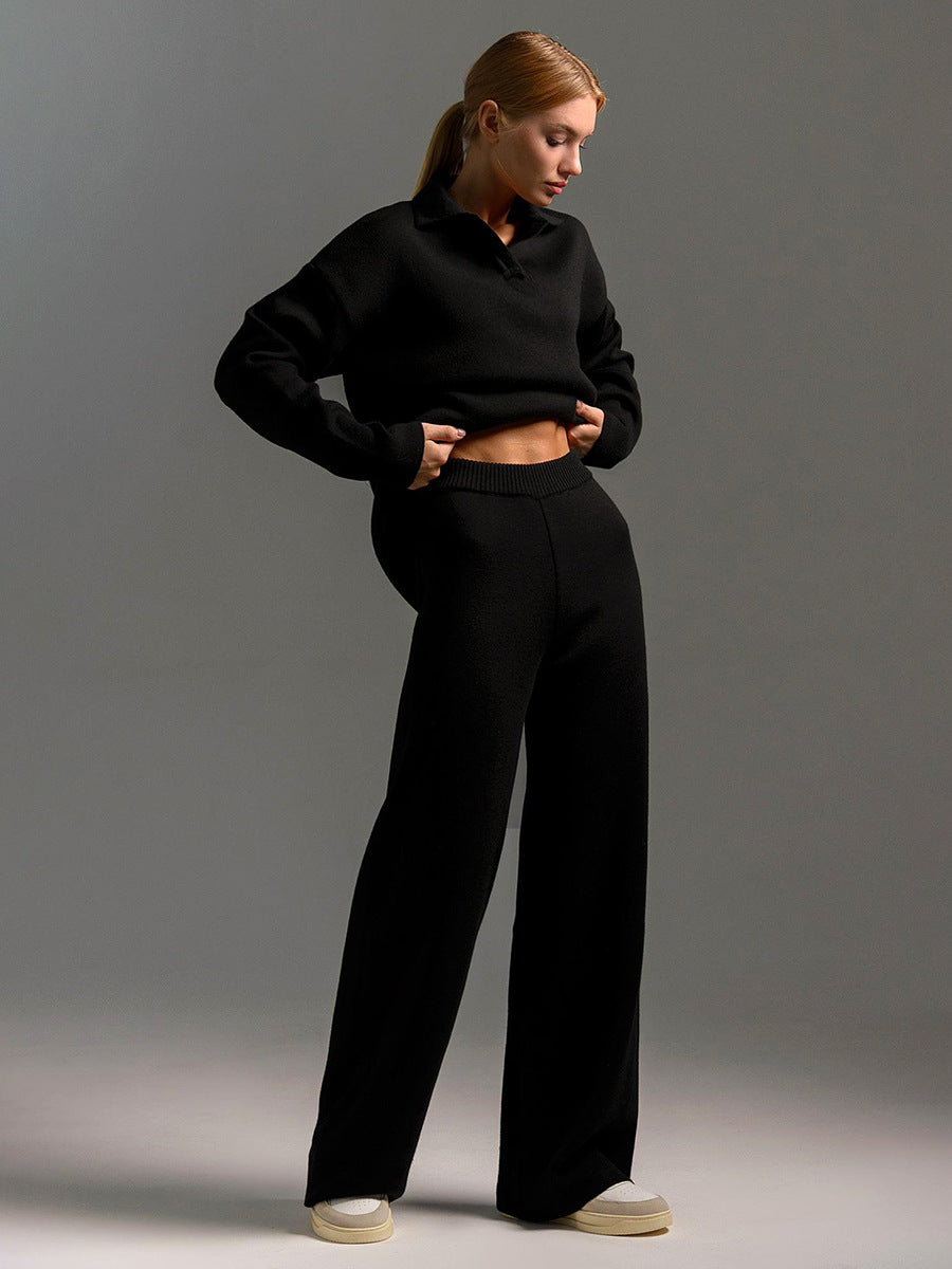 Women's knitted tracksuit lounge set breathable fabric elastic cuffs tailored silhouette gym wear
