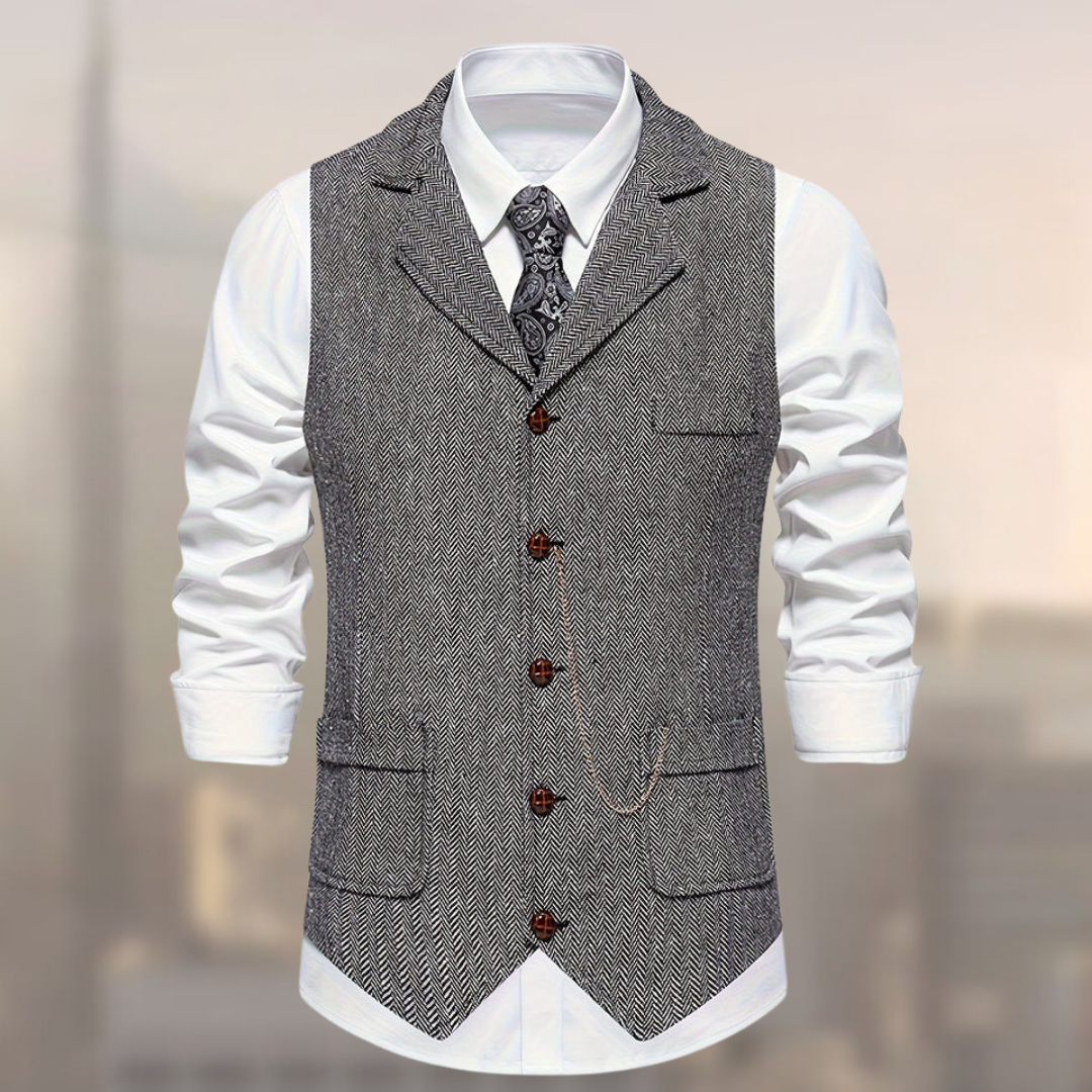 Carter retro cotton vest tailored fit button-up front lapel collar vintage-inspired layering piece
