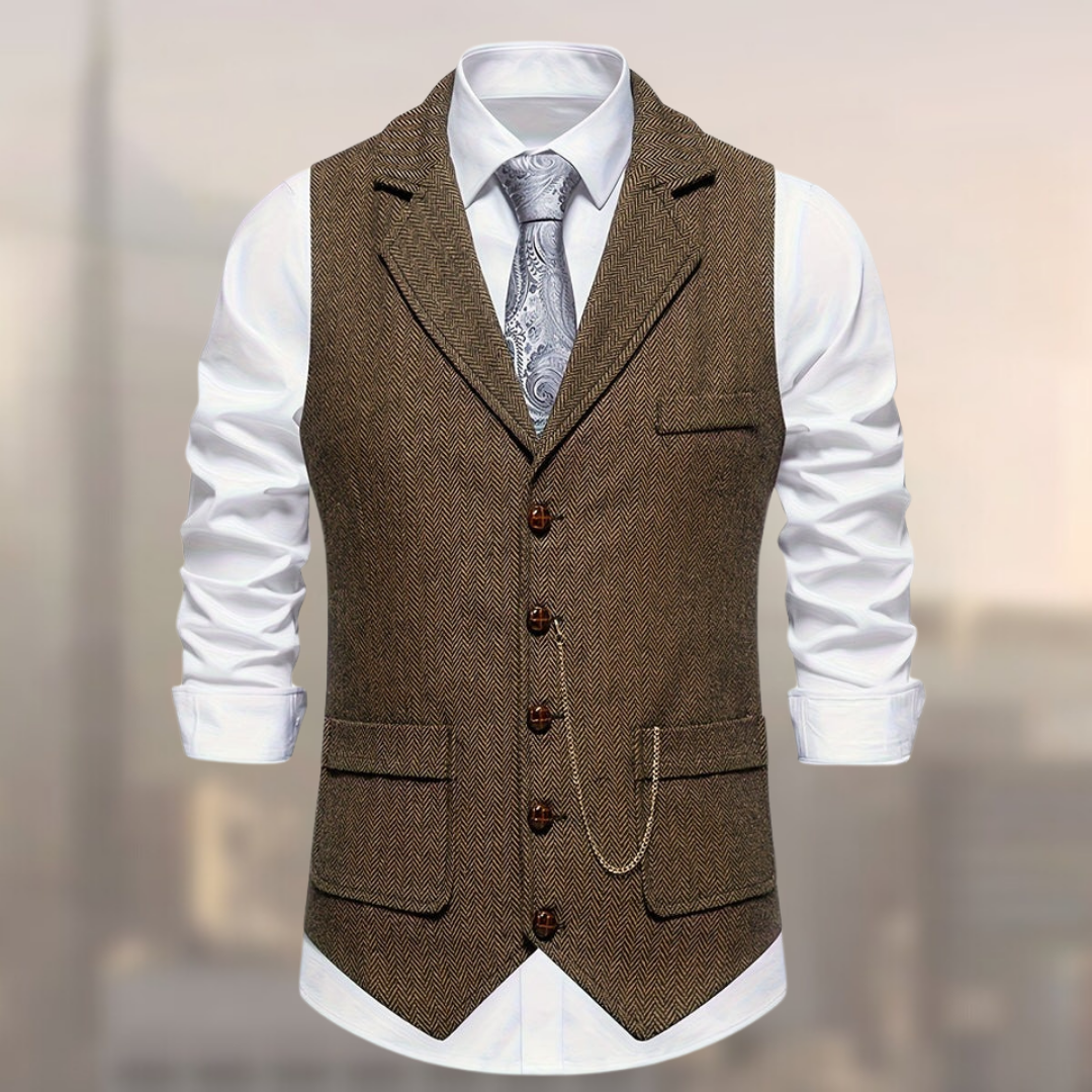 Carter retro cotton vest tailored fit button-up front lapel collar vintage-inspired layering piece