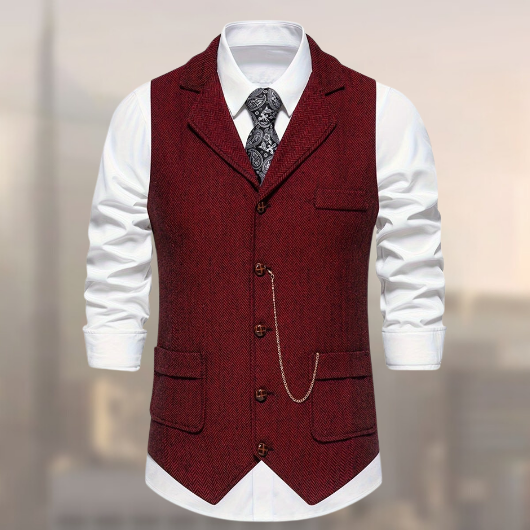 Carter retro cotton vest tailored fit button-up front lapel collar versatile layering menswear