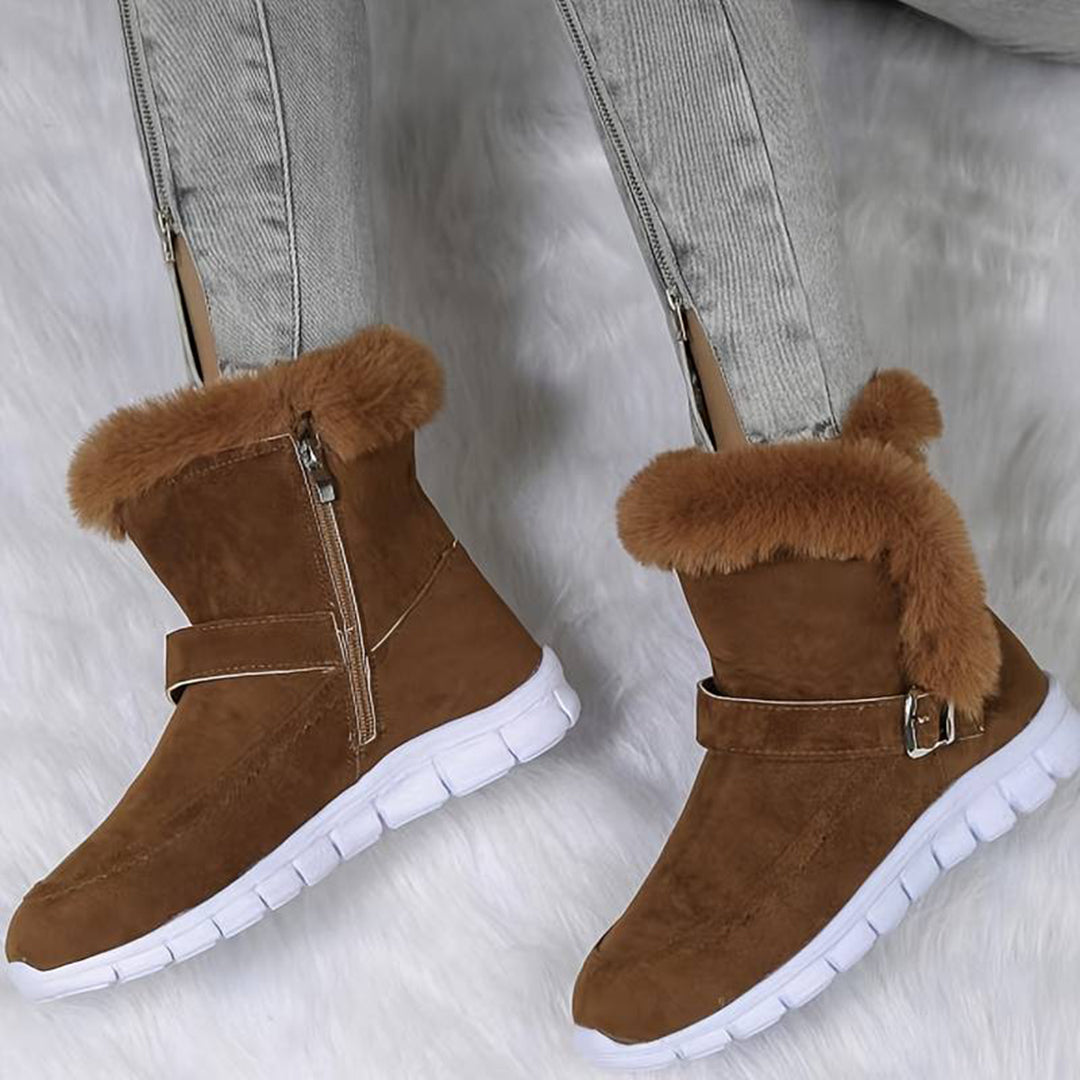 Paula women's winter boots black sporty sole lug tread ankle cut comfortable cold weather
