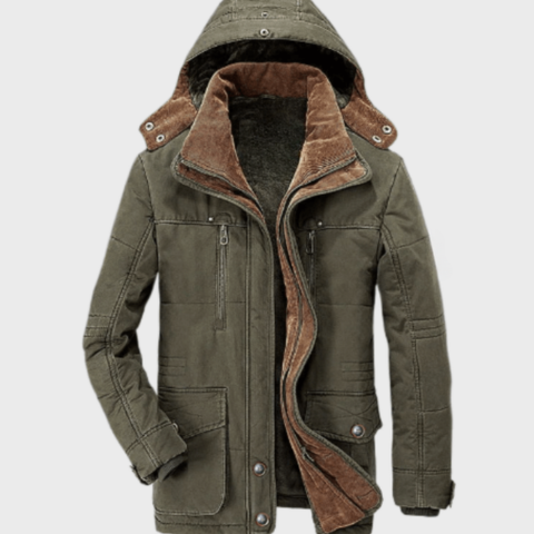Davy men's hooded winter jacket black urban fit with adjustable removable hood for cold weather