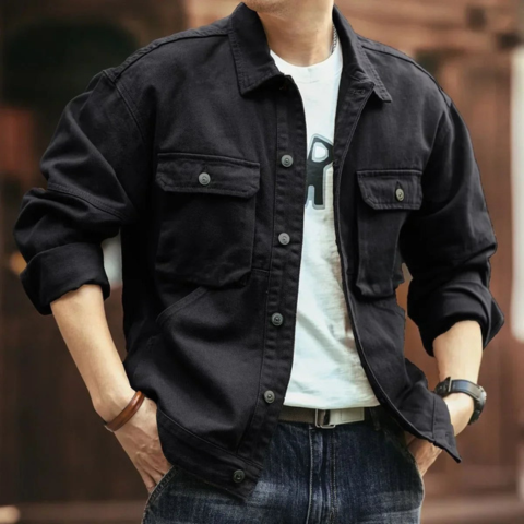 Men's retro pocket jacket modern slim cut with vintage-inspired design and functional pockets