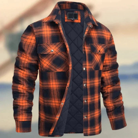 Men's blue checkered jacket with quilted insulation, lightweight everyday style for city wear