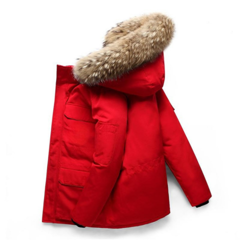 Men's hooded winter parka extreme warmth clean contemporary fit zip closure outdoor cold weather