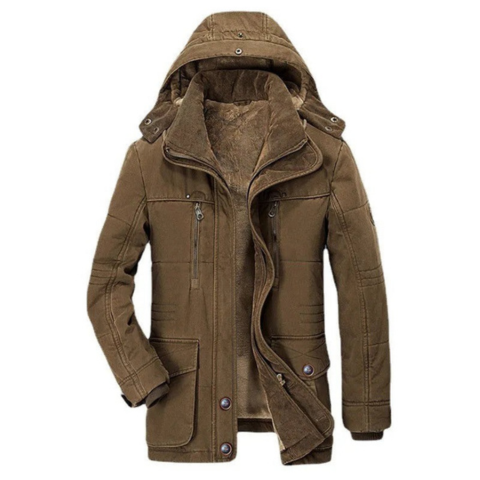 Demian men's hooded winter jacket, black insulated urban fit with windproof thermal lining