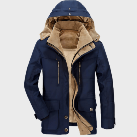 Davy men's hooded winter jacket black urban style removable adjustable hood cold weather outdoor