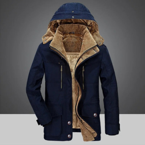 Demian men's hooded winter jacket, black slim fit with thermal lining for cold weather protection