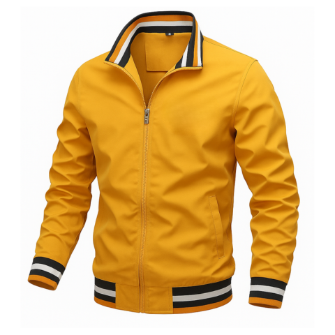 Men's lightweight zip-up jacket modern fit high collar with contrasting trims sporty urban style