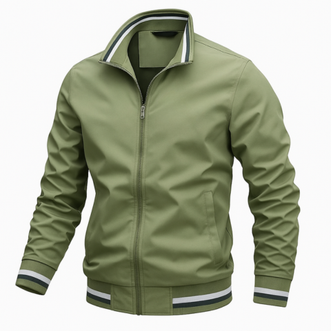Men's lightweight zip-up jacket modern fit high collar with contrasting trims sporty urban style