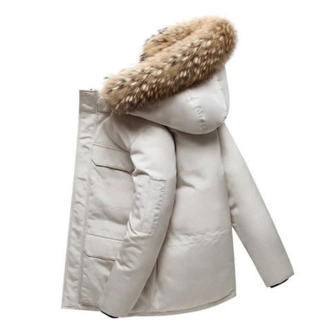 Men's hooded winter parka extreme warmth clean contemporary fit with wind-shield contour hood