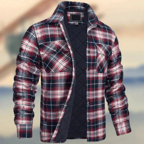 Men's blue checkered jacket with quilted insulation, lightweight slim fit for everyday city style