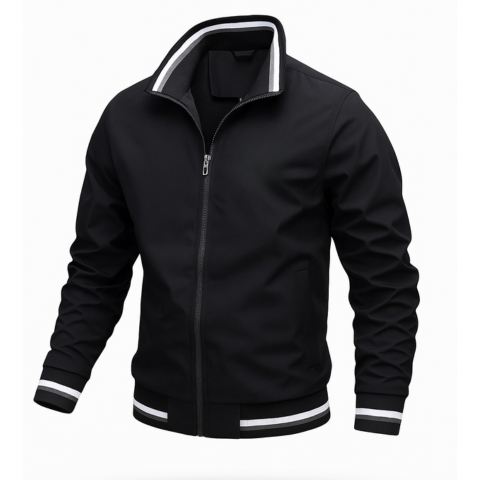 Men's slim-fit zip-up jacket high collar with contrasting trims lightweight sporty urban style