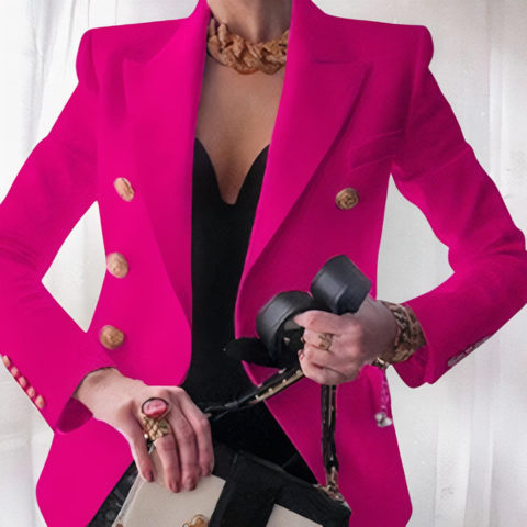 Women's navy double-breasted blazer structured fit polished silhouette office-to-evening elegance