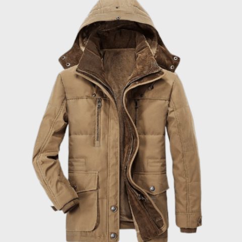 Davy men's hooded winter jacket black urban fit with adjustable removable hood for cold weather