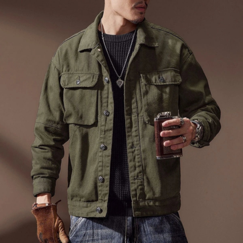 Men's retro pocket jacket modern slim silhouette versatile everyday outerwear with vintage-inspired design