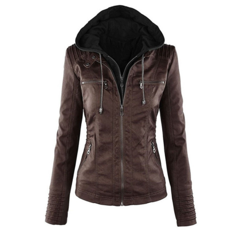 Women's fitted hooded jacket tailored silhouette urban style with integrated hood mid-season essential