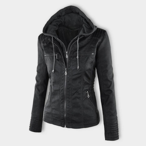 Women's fitted hooded jacket tailored silhouette urban style with integrated hood mid-season essential