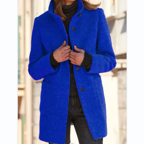 Women's Aya mid-length structured coat in neutral tone, tailored silhouette for daily elegance and warmth