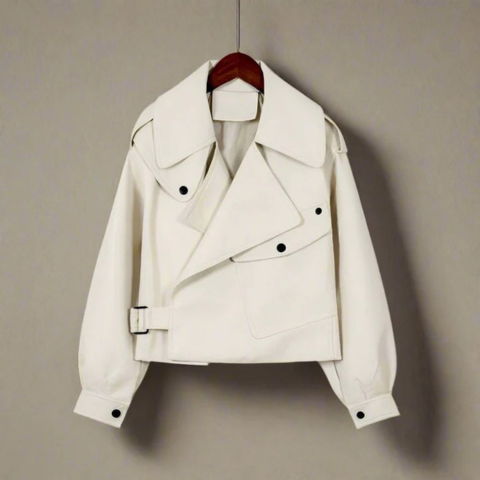 Women's short structured jacket wide collar crossed detail eco-friendly modern silhouette elegant fit